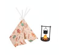 FytStycale Mini Tente Miniature de Poupée de Jeu Accessoire de Maison de Poupée Maquette de Campement Tissu Plastique Résine avec et Accessoires de, Tente Poêle Verticale