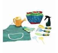 FytStycale Pelle de Jardinage Enfant Ensemble Complet Outils Truelle Râteau Arrosoir Sacoche Canvas Poignées Bois Têtes Métal Jeu Éducatif Développement des Sens, Caterpillar 10-Pièces