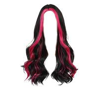 FytStycale Perruque Longue Ondulée et Bou pour Femme, avec Bonnet En Filet, En Fibre Synthétique, élégante et Réaliste, Au Milieu, 55 Cm, Idéale pour Ha, Point culminant rose rouge