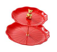 FytStycale Présentoir à Cupcakes et Desserts à Deux étages, Plateau à Gâteaux En Forme de Lotus avec Tige Métallique, Présentoir Multifonctionnel pour Salon et M, Ours Rouge et Doré