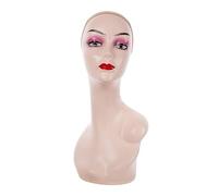 FytStycale Présentoir pour Mannequin Féminin avec Perruque, Tête de Mannequin Maquillée, Mannequin Chauve avec Postiches, Support pour Perruque, Matériau PVC Rob, Rose avec épaule