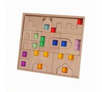 FytStycale Puzzle Château en Bois Reconnaissance des Formes Blocs Emboîtables Coordination Œil-Main Puzzle Blocs en Bois pour Tout-Petits, Château en Hêtre avec 19 Perles Acryliques Transparentes