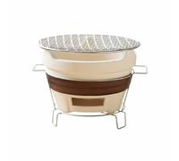 FytStycale Réchaud Barbecue Extérieur Chauffe Briquettes Céramique Émaillée Gril Compact Inox Châssis Métal Ports de Ventilation pour Boissons Chaudes et Mises, Mini