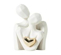 FytStycale Statue Couple Abstraite Céramique Figurine Décorative Sculpture Mariage Moderne Inspirée par Motif Cœur Rehausse l'Ambiance Romantique Convient pour, Blanc