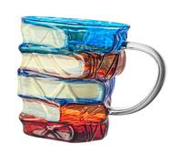 FytStycale Tasse à Café Élégante Inspirée par Une Pile de Romans Détails Peints à La Main Capacité Généreuse pour Les Passionnés de Lecture et de Café, Poignée Grise Transparente