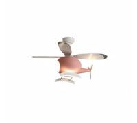 FytStycale Ventilateur Avion Double Fonction Lustre Ventilateur Enfant Décor Cartoon Plafonnier Hélice pour Garçons, Rose, Contrôle Vocal Hors Ligne + Spectre Complet