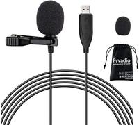 Fyvadio Microphone USB, 2m USB Lavalier Microphone Plug & Play Omnidirectionnel Lapel Shirt Collar Clip on Mic pour PC, Computer, Mac, Laptop, Youtube, Skype, Recording, Podcasting, Gaming