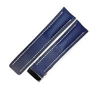 FYXT Bande De Montre Compatible With Breitling Superocéan Avenger Navitimer Véritable Cuir Véritable Homme Regarder Strap Regarde Accessoires Bracelet Bracelet(Blue-Silver Buckle1,22mm With LOGO)