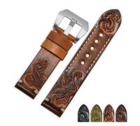 FYXT Bande de montre en cuir authentique rétro en cuir rétro sculpté à la main 18 20 22 24mm Bracelet Compatible With les accessoires de montre for hommes(Orange silver A,24mm)