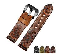 FYXT Bande de montre en cuir authentique rétro en cuir rétro sculpté à la main 18 20 22 24mm Bracelet Compatible With les accessoires de montre for hommes(Orange black A,22mm)