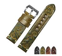 FYXT Bande de montre en cuir authentique rétro en cuir rétro sculpté à la main 18 20 22 24mm Bracelet Compatible With les accessoires de montre for hommes(Yellow silver B,24mm)