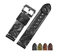FYXT Bande de montre en cuir authentique rétro en cuir rétro sculpté à la main 18 20 22 24mm Bracelet Compatible With les accessoires de montre for hommes(Black silver B,24mm)