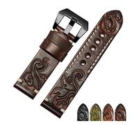 FYXT Bande de montre en cuir authentique rétro en cuir rétro sculpté à la main 18 20 22 24mm Bracelet Compatible With les accessoires de montre for hommes(Red black A,18mm)