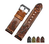 FYXT Bande de montre en cuir authentique rétro en cuir rétro sculpté à la main 18 20 22 24mm Bracelet Compatible With les accessoires de montre for hommes(Orange silver B,22mm)
