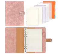 FYY Classeur à anneaux A5 - 6 anneaux en cuir synthétique - Format A5 - Avec 135 feuilles de papier de recharge de 100 g/m² - Avec poches et séparateurs - Pour notes scolaires et carnet de voyage