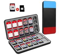 FYY Étui de jeu pour Nintendo Switch - Étui pour cartouche Nintendo Switch rouge, noir, bleu avec 24 emplacements pour cartes de jeu et 48 emplacements pour cartes Micro SD, coque rigide, doublure en