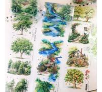 FyzendR Aesthetic Washi Tape Sticker pour Scrapbooking PET Stickers 3 rouleaux accessoires pour journaling esthétique décorative pour album de découpes, journaux artisanats créatifs (arbre 2)