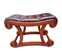 FYZLOIPU Tabouret À Bascule Vintage Européen, Tabouret en Bois Massif, Décoration De Canapé, Table Basse, Repose-Pieds Vintage en Cuir Rembourré, Marron Foncé, Petit,
