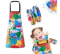 FYZSJWL Tablier Peinture Enfant, Blouse Peinture Enfant Réutilisable 6-12 Ans, Imperméable, avec Manches et Grande Poche, pour La Cuisson, La Peinture, L'artisanat Et Le Jardinage