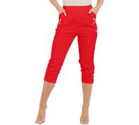 FZ Import® Pantalon court 3/4 uni pour femme Taille élastique Taille 36-54, Rouge, 38