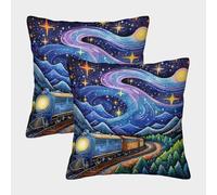 FZALUECVA Le Train Lot De 2 Housses De Coussin Housse Coussins Decoratif Doux avec Fermeture Éclair Invisible Moyens de Transport Taies d'oreiller De Luxe pour Canapé Lit Chaise Chambre Salon 50x50cm