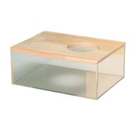 Fzaqwen Bac à Sable Transparent en Acrylique avec Couvercle en Bois pour Hamsters, Idéal pour Creuser et Se Baigner (Souris, Hamsters, Gerbilles), Rectangle M