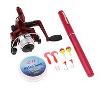 Fzaqwen Canne à Pêche Mini avec Moulinet Kit Canne Format Stylo Rétractable Ensemble Complet Ligne et Flotteur Inclus Structure Légère Adaptée à La Pê, Rouge