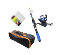 Fzaqwen Ensemble Canne à Pêche Enfant Moulinet Télescopique Léger avec Boîte à Leurres Sac de Transport Compact pour Garçons Filles Adapté à Sorties Pêche RIV, Bleu