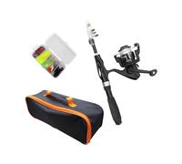 Fzaqwen Ensemble Canne à Pêche Enfant Moulinet Télescopique Léger avec Boîte à Leurres Sac de Transport Compact pour Garçons Filles Adapté à Sorties Pêche RIV, Noir