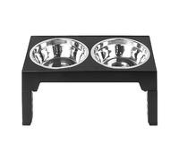 Fzaqwen Gamelle Élevée Support Réglable Acier Inoxydable Socle Pliable Stable Assemblage Simple Convient à Chiens Chats Repas à L'Intérieur, Noir
