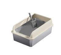 Fzaqwen Litière pour Chat, Bac à Litière pour Chatons, Bac à Sable pour Chat, Bac à Litière Portable avec Barrière surélevée, Toilettes pour Chat à Entrée Bas, Kaki et L