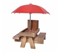Fzaqwen Mangeoire pour Oiseaux Mangeoire Table Nichoir Plateau Distributeur en Bois pour Graines avec Petit Parasol Protecteur Convient au Cour Arrière, Marron Clair, avec Parasol