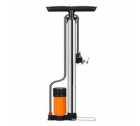 Fzaqwen Pompe à Vélo Gonfleur Manuel Pompe Universelle Double Tête Système Polyvalent Accessoires Inclus Jauge Précise Acier Mat Portable Adaptée pour, Argent, Longue HP+Mano