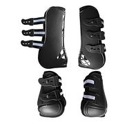 Fzaqwen Protège-Tendon Équestre Ensemble Guêtres Bottes Tendon Protège-Boulet Réglable Fonction Absorption des Chocs Doublure Confort Adaptée pour L'Entraînem, Avant Arrière Noir M