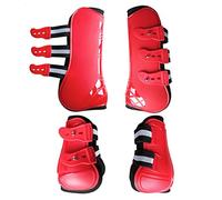 Fzaqwen Protège-Tendon Équestre Ensemble Guêtres Bottes Tendon Protège-Boulet Réglable Fonction Absorption des Chocs Doublure Confort Adaptée pour L'Entraînem, Avant Arrière Rouge L