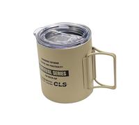 Fzaqwen Tasse de Randonnée Tasse Pliante avec Anse Couvercle INOX Tasse Isotherme Double Paroi Approprié pour Camping Festival Utilisation Journal, Kaki