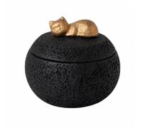 Fzaqwen Urne pr Cendres Chat Ornement Chat Endormi Rond Urne Funéraire en Ciment Portland Texturée pr Étagère, Table, -02 Sommeil
