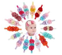 FZBNSRKO Lot de 10 bandeaux à fleurs pour bébé fille, bandeau élastique en mousseline de soie pour nouveau-né (3 fleurs)