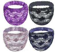 FZBNSRKO Lot de 4 bandeaux élastiques en dentelle creuse de 50 cm de périmètre - Élastique doux et large - Accessoires de cheveux pour femmes, filles et adolescents (couleur aléatoire), Noir, bleu