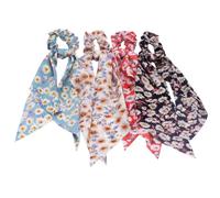 FZBNSRKO Lot de 4 chouchous à motif floral avec nœud en ruban, sans dommages, avec nœud en ruban, pour queue de cheval pour femmes/filles/adolescentes (rouge, bleu, noir, blanc)