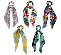 FZBNSRKO Lot de 5 accessoires pour cheveux en mousseline de soie avec long nœud en ruban pour femmes, filles, adolescentes, motif forêt