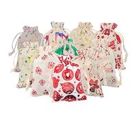 FZBNSRKO Lot de 50 sacs de Noël en toile de jute avec cordon de serrage - Pochettes à bijoux pour fête, mariage, loisirs créatifs (style mixte, 10 x 14 cm)