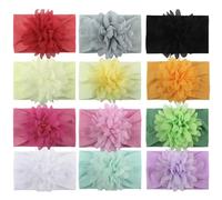 FZBNSRKO Lot de 8 bandeaux pour bébé fille avec fleur en mousseline de soie, couleur aléatoire, turban avec nœuds pour cheveux pour filles, nourrissons, tout-petits enfants