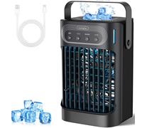 FZBPI - Ventilateur de climatiseur portable, mini climatiseur par évaporation, unité AC portable avec 3 brumes froides et vitesses, 7 veilleuses et minuterie de 2 à 8 heures