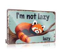 FZFN Accessoires de chambre cool pour adolescents et garçons Panda rouge se reposant sur une branche : « I'm Not Lazy » en étain pour décoration extérieure (20 x 30 cm)