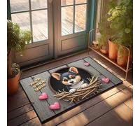FZFN Adorable tapis Corgi dans un nid avec cœurs, accessoires de camping en plein air | Uni résistant à l'eau et absorbant l'eau (50 x 80 cm)