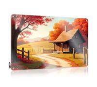 FZFN Back Yard Decorations Essentials Plaque en métal | Une cabine confortable nichée dans un paysage d'automne Décoration murale vintage prête à accrocher pour salle de bain (20 x 30 cm)