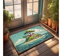FZFN Chemin de sol rustique pour salle de bain à profil bas - Island Paradise : une retraite côtière sereine avec envers en caoutchouc personnalisé, camping, facile à nettoyer, durable (65 x 90 cm)