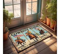 FZFN Cowboy Code : valeurs d'honneur, d'intégrité et de respect - Séchage rapide - Plastique extérieur - Décoration de chambre froide - Tapis de bain antidérapant (65 x 90 cm)