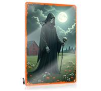 FZFN Death In The Moonlit Field : A Haunting Scene Plaque Bar Man Cave Decor Decor | Art sarcastique à suspendre pour camping-car salon (20 x 30 cm)